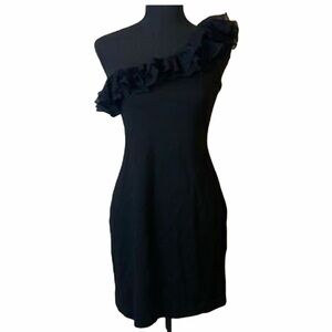 NWT JAYGODFREY One Shoulder Dress with Lace Ruffle Trim Black Size 12